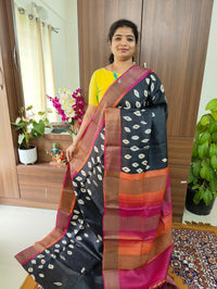 Black with Multi Colour Pallu Pure Handwoven Tussar Silk Saree with Zari Border