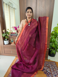 Handloom Linen Sarees - Dark Magenta