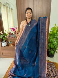 Handloom Linen Sarees - Peacock Blue