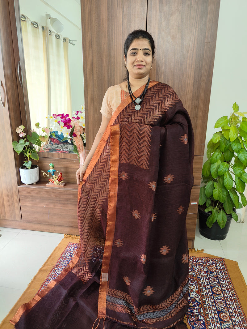 Handloom Linen Sarees - Brown