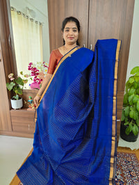 Handwoven Mangalagiri Pattu Saree with Beautiful  Small Checks - Royal Blue