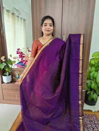 Handwoven Mangalagiri Pattu Saree with Beautiful  Small Checks - Purple