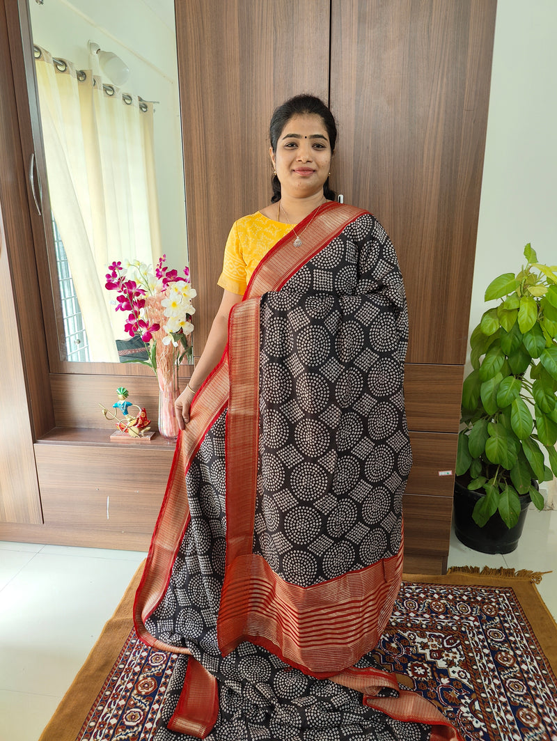 Assam Silk - Black with Red