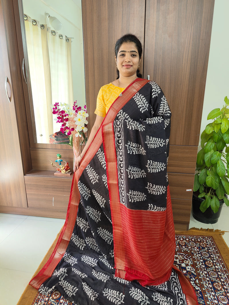 Assam Silk - Black with Red