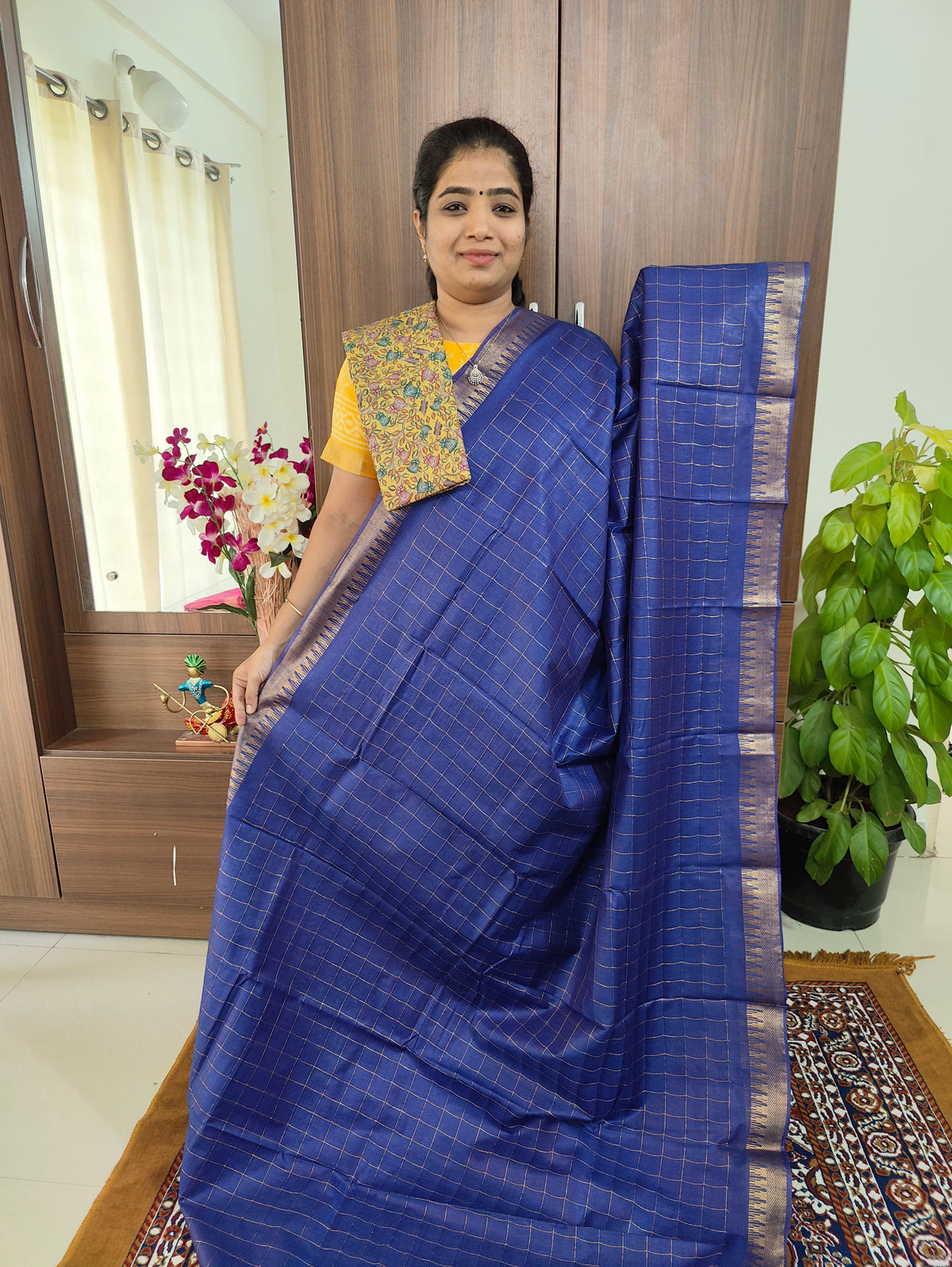 Semi Tussar with Extra Matching Blouse  - Blue