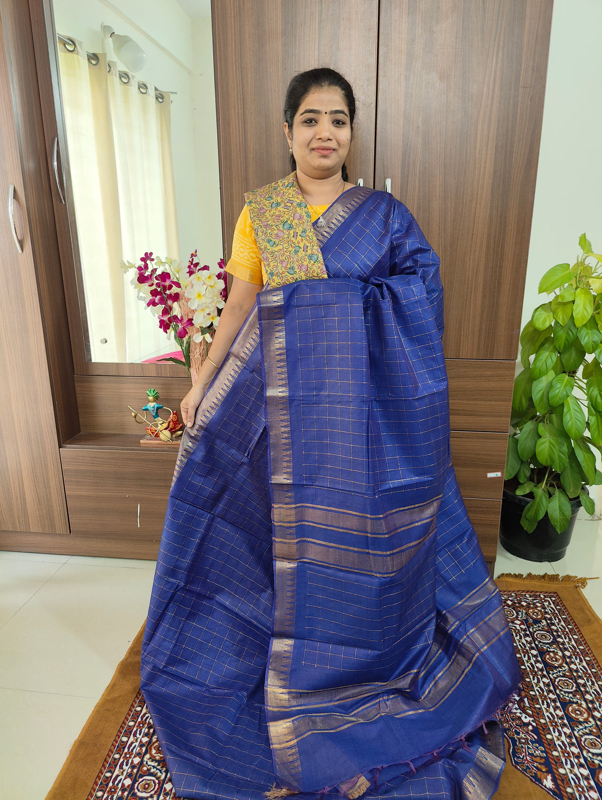 Semi Tussar with Extra Matching Blouse  - Blue