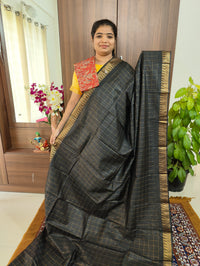 Semi Tussar with Extra Matching Blouse  - Black