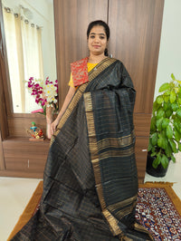 Semi Tussar with Extra Matching Blouse  - Black