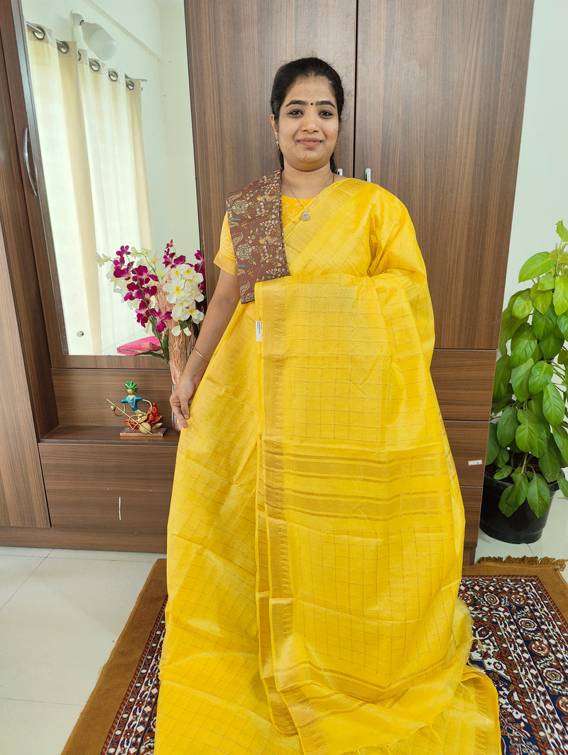 Semi Tussar with Extra Matching Blouse  - Yellow