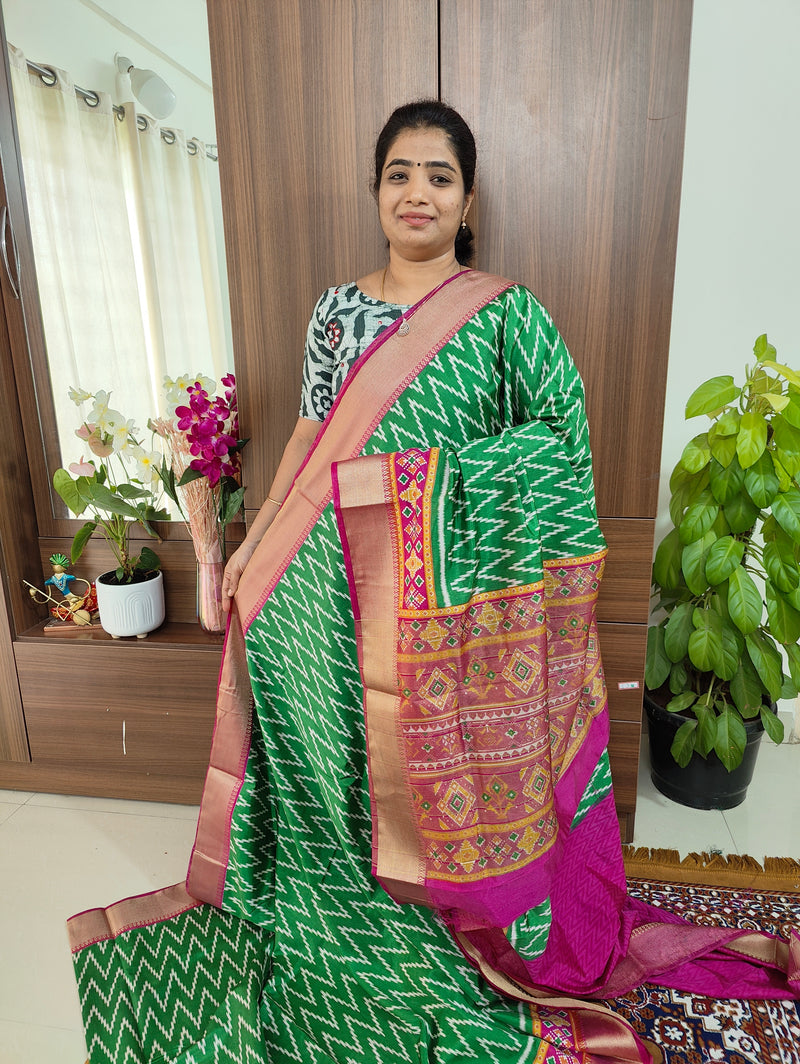 Soft Patola Sarees -  Bottle Green with Pink