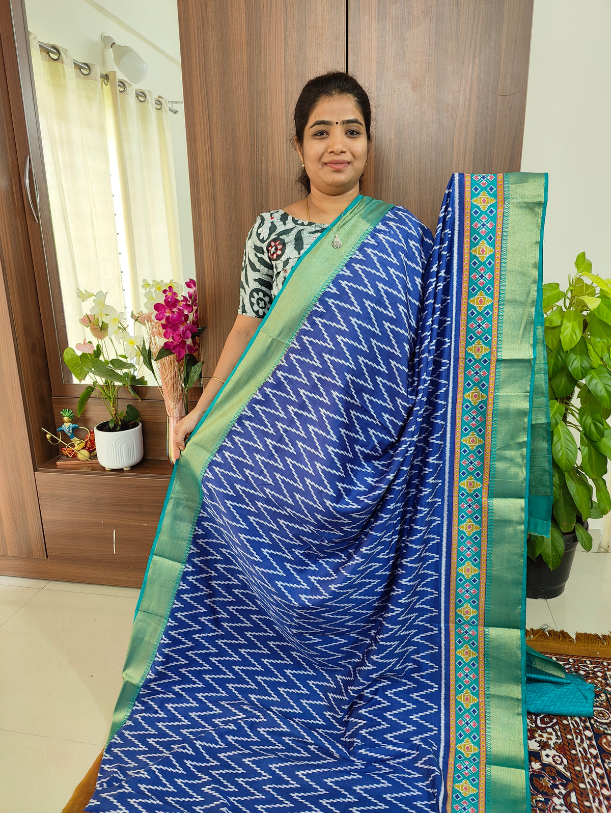 Soft Patola Sarees -  Blue with Sea Green