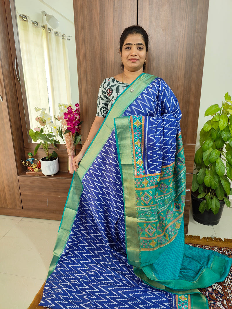 Soft Patola Sarees -  Blue with Sea Green