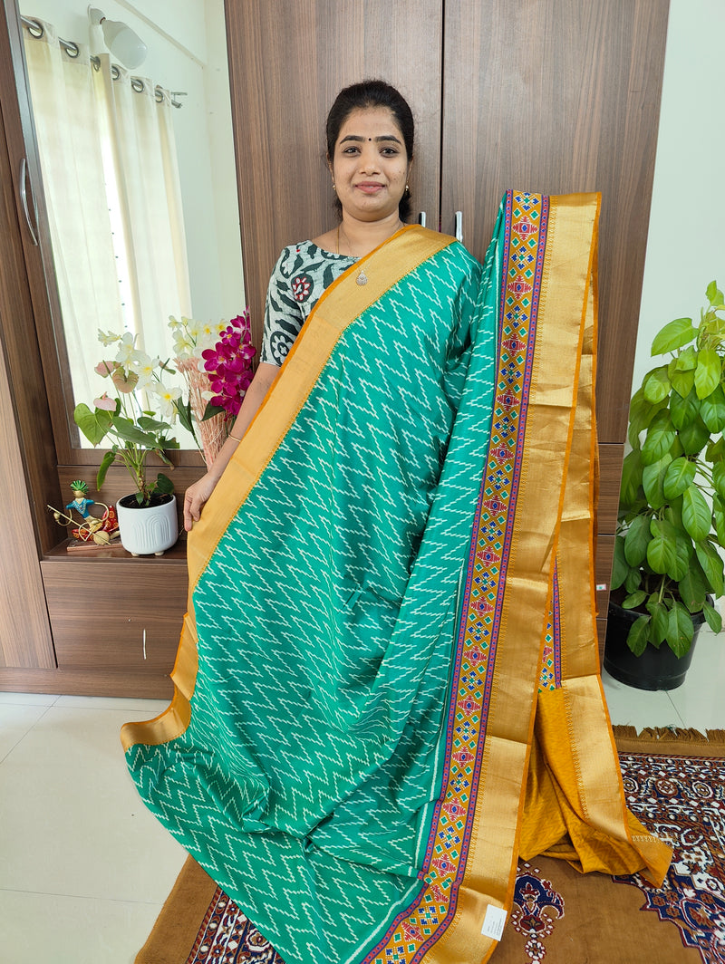 Soft Patola Sarees -  Sea Green with Mustard Yellow