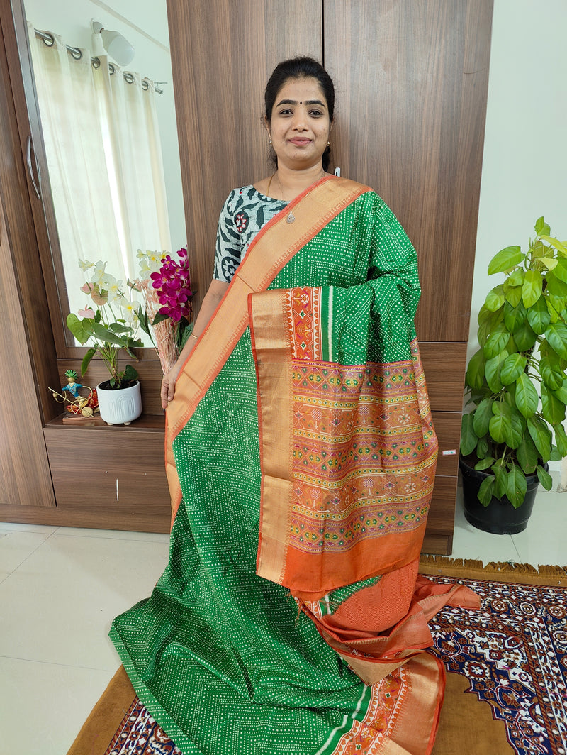 Soft Patola Sarees -  Green with Dark Orange