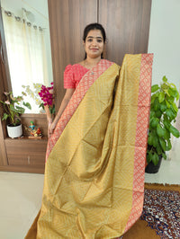 Semi Tussar Digital Prints with Contrast Border - Mustard Yellow with Peach