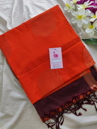 Orange with Deep Brown Copper Zari Woven Border Semi Soft Silk Saree