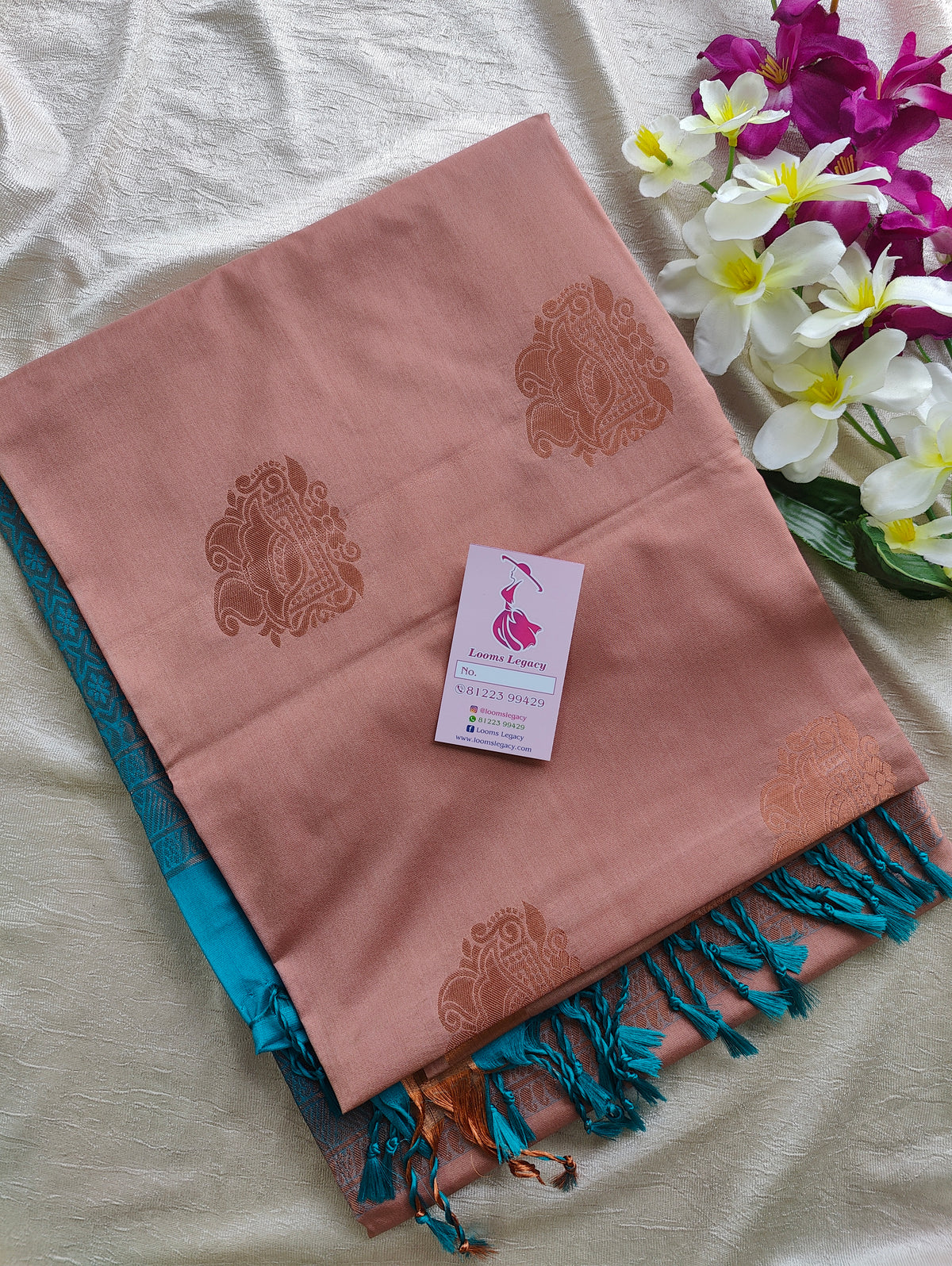 Onion Pink with Dark Sea Green Copper Zari Woven Border Semi Soft Silk Saree