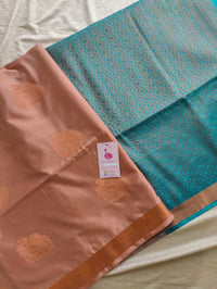 Onion Pink with Dark Sea Green Copper Zari Woven Border Semi Soft Silk Saree