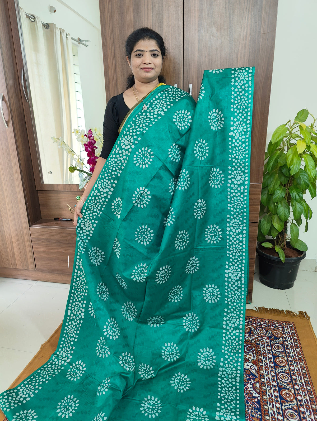 Bhagalpuri Silk Viscous with Batik Prints -  Sea Green