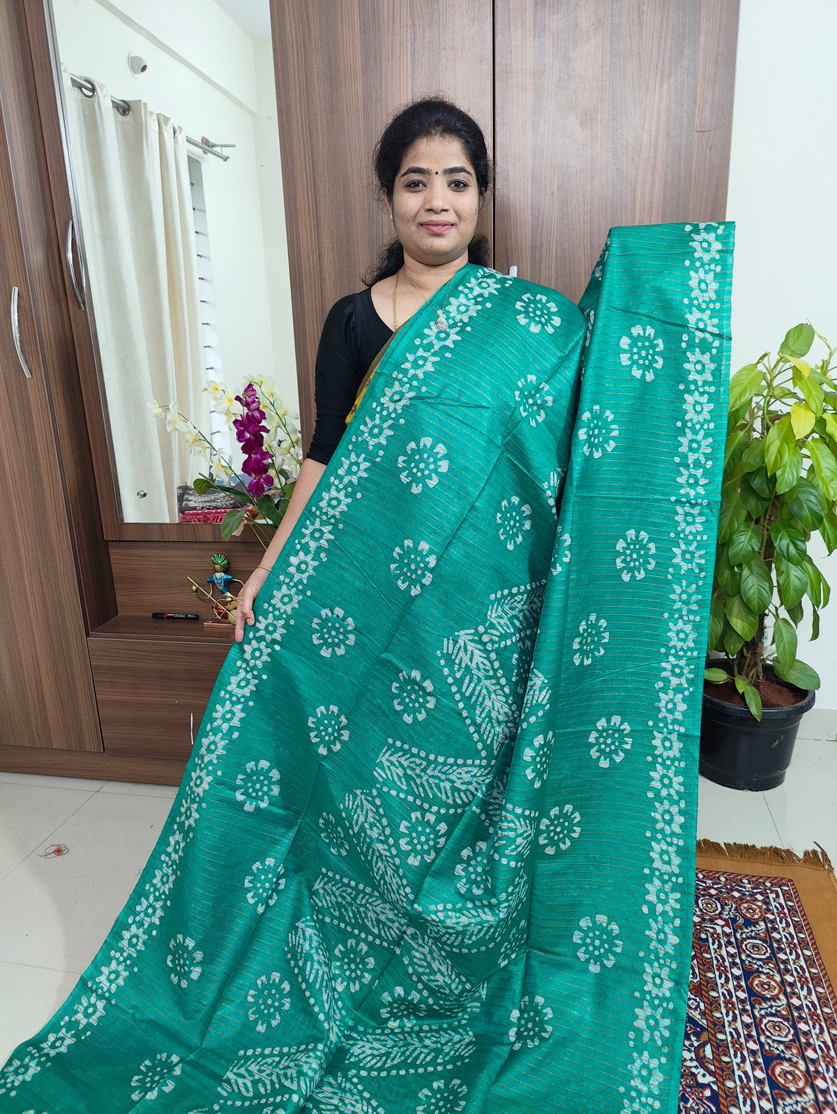 Bhagalpuri Silk Viscous with Batik Prints -  Sea Green