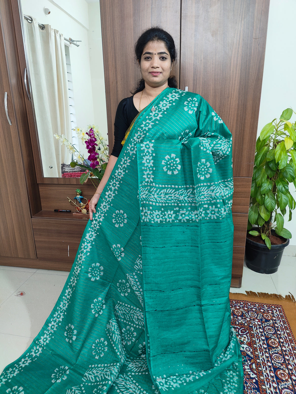 Bhagalpuri Silk Viscous with Batik Prints -  Sea Green