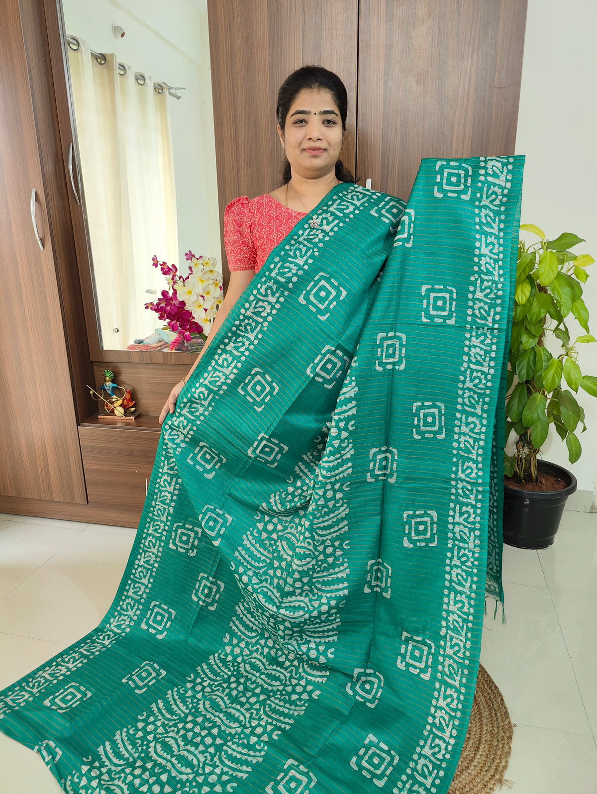 Bhagalpuri Silk Viscous with Batik Prints - Sea Green