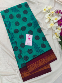 Madurai Sungadi Cotton Saree with Prints - Sea Green with Maroon