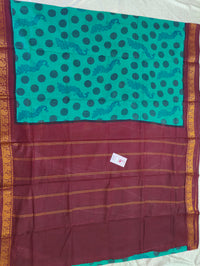 Madurai Sungadi Cotton Saree with Prints - Sea Green with Maroon