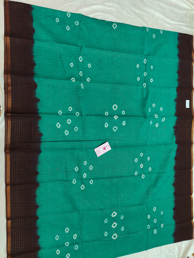 Madurai Sungadi Cotton Small Checks  Saree - Sea Green with Brown