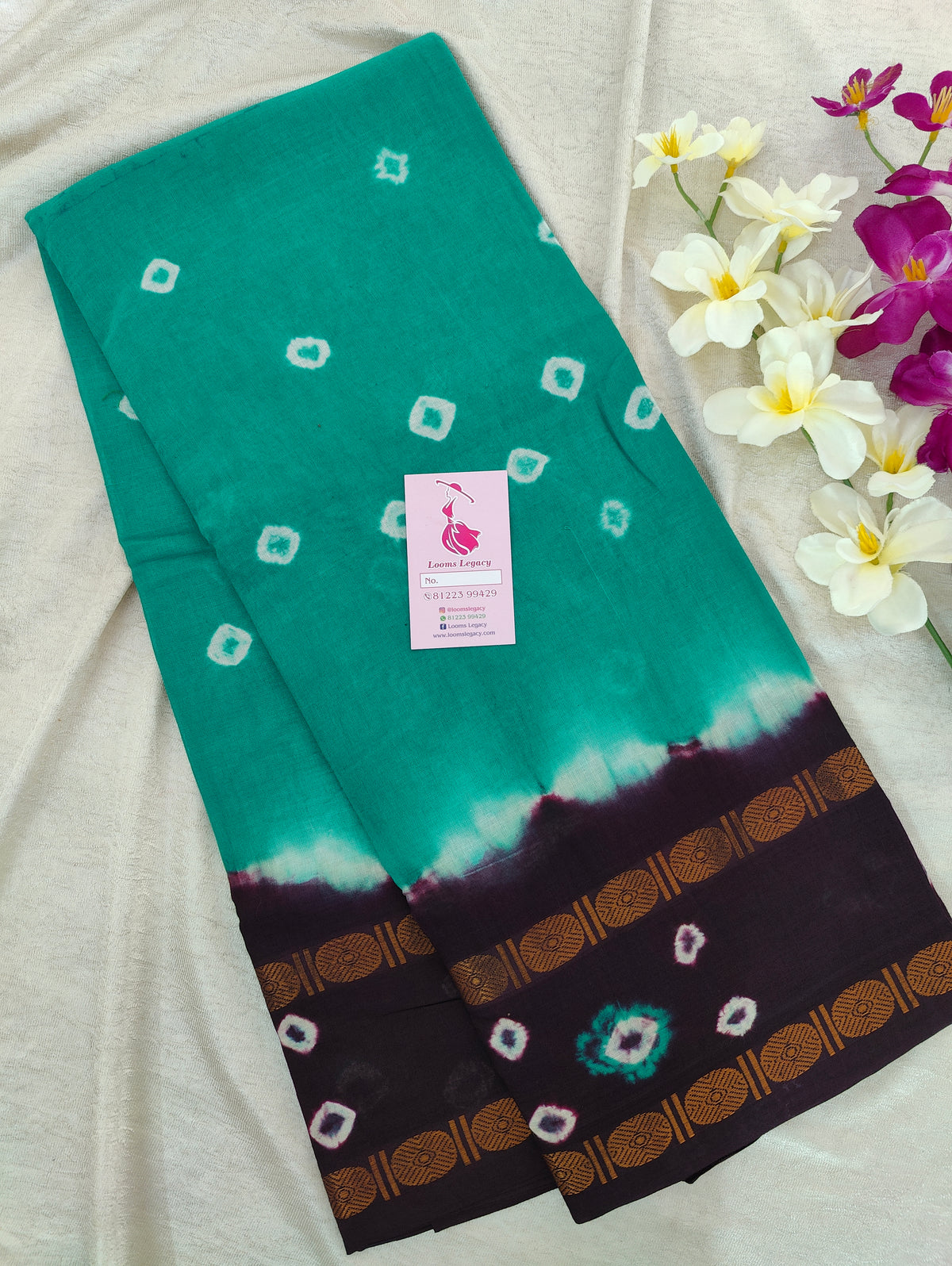 Madurai Sungadi Soft Cotton Saree with Borders - Sea Green with Brown