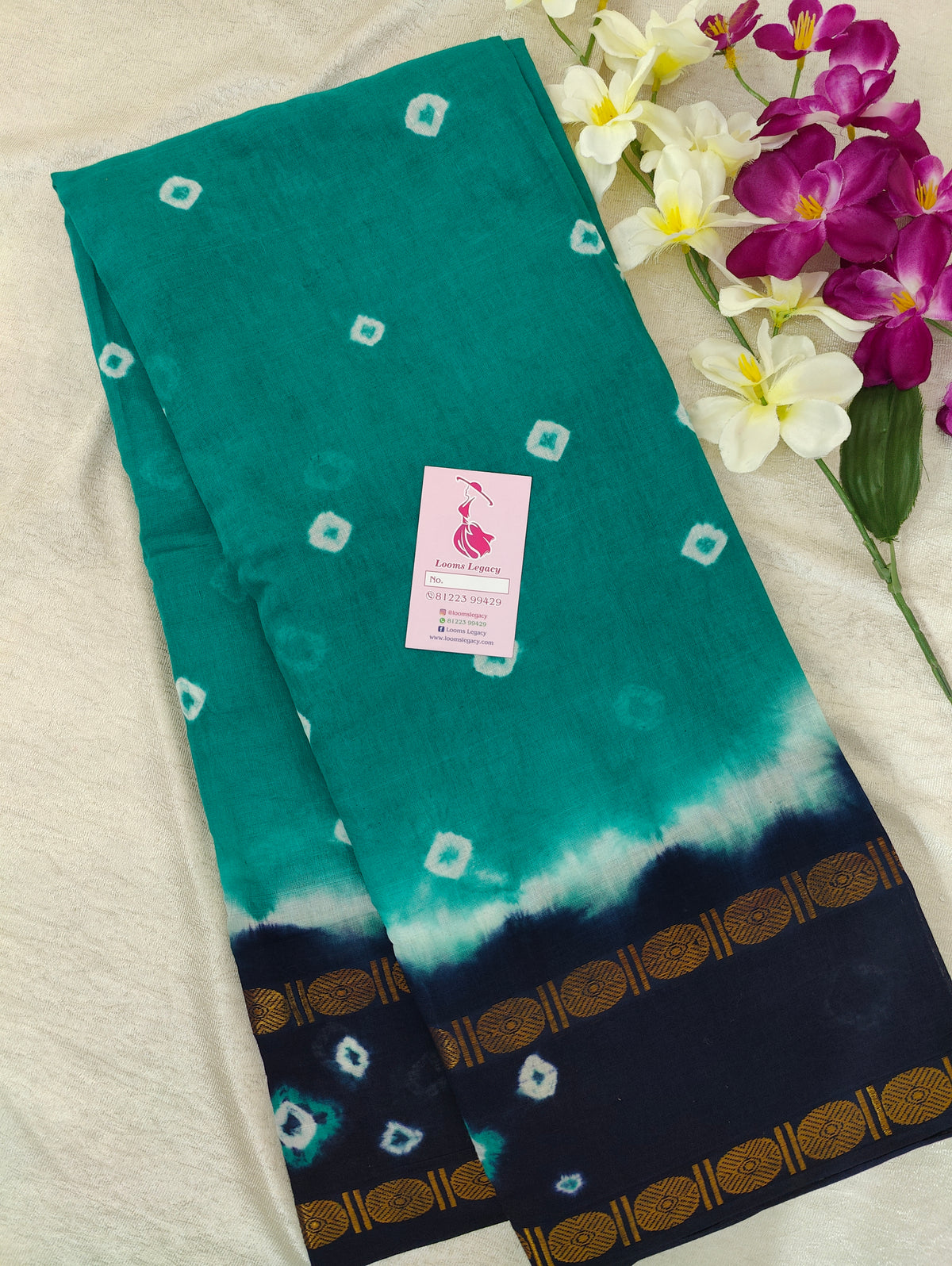 Madurai Sungadi Soft Cotton Saree with Borders - Sea Green with Blue