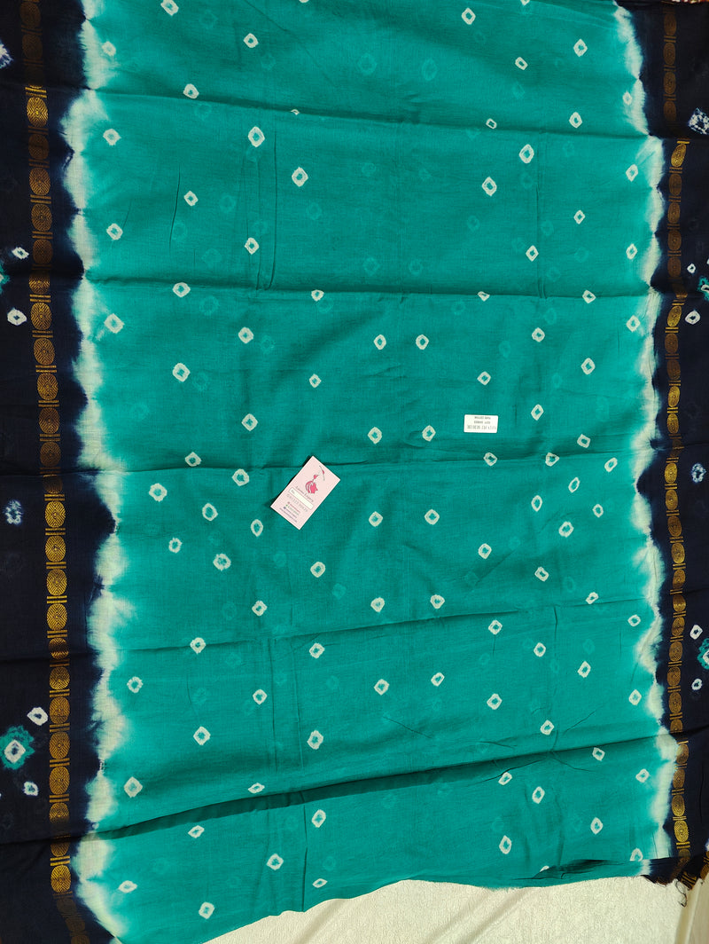 Madurai Sungadi Soft Cotton Saree with Borders - Sea Green with Blue