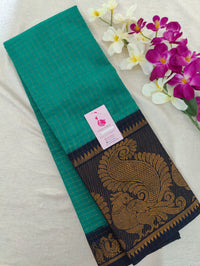 Madurai Sungadi Cotton Small Checks with Big Border Saree - Sea Green with Blue