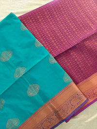 Blue with Pink Copper Zari Woven Border Semi Soft Silk Saree