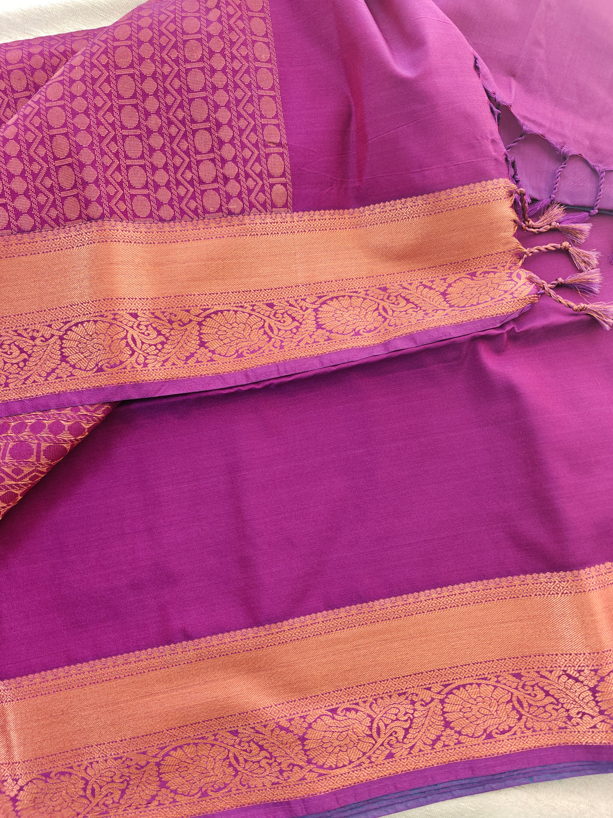 Blue with Pink Copper Zari Woven Border Semi Soft Silk Saree