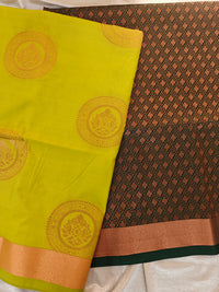 Green with Dark Green Copper Zari Woven Border Semi Soft Silk Saree