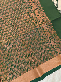 Green with Dark Green Copper Zari Woven Border Semi Soft Silk Saree