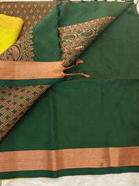 Green with Dark Green Copper Zari Woven Border Semi Soft Silk Saree