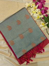 Grey with Pink Copper Zari Woven Border Semi Soft Silk Saree