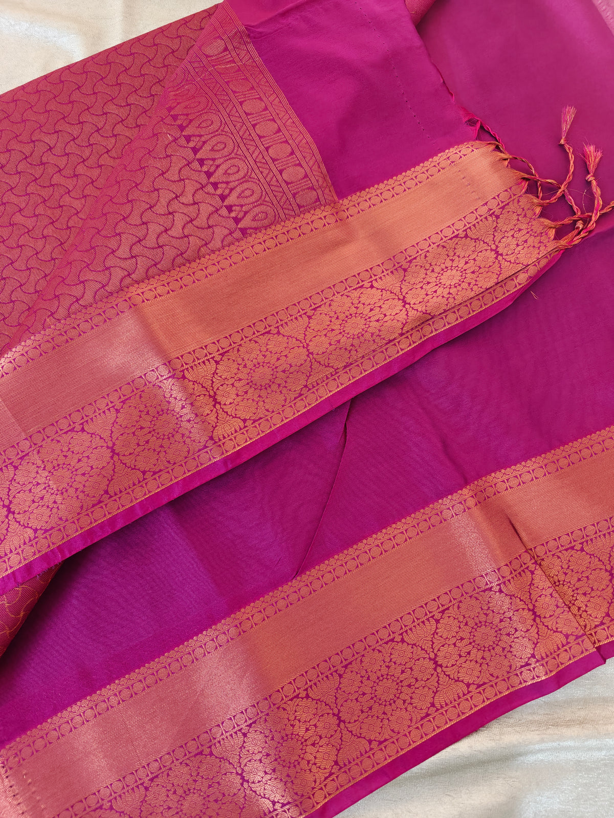 Grey with Pink Copper Zari Woven Border Semi Soft Silk Saree