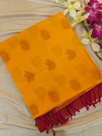 Yellow with Dark Pink Copper Zari Woven Border Semi Soft Silk Saree