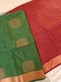 Green with Maroon Copper Zari Woven Border Semi Soft Silk Saree