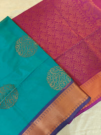 Rama Green with Purple Copper Zari Woven Border Semi Soft Silk Saree