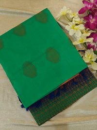 Sea Green with Navy Blue Copper Zari Woven Border Semi Soft Silk Saree