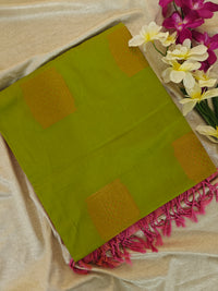 Green with Pink Copper Zari Woven Border Semi Soft Silk Saree