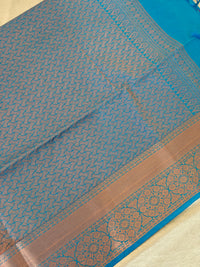 Reddish Pink with Blue Copper Zari Woven Border Semi Soft Silk Saree