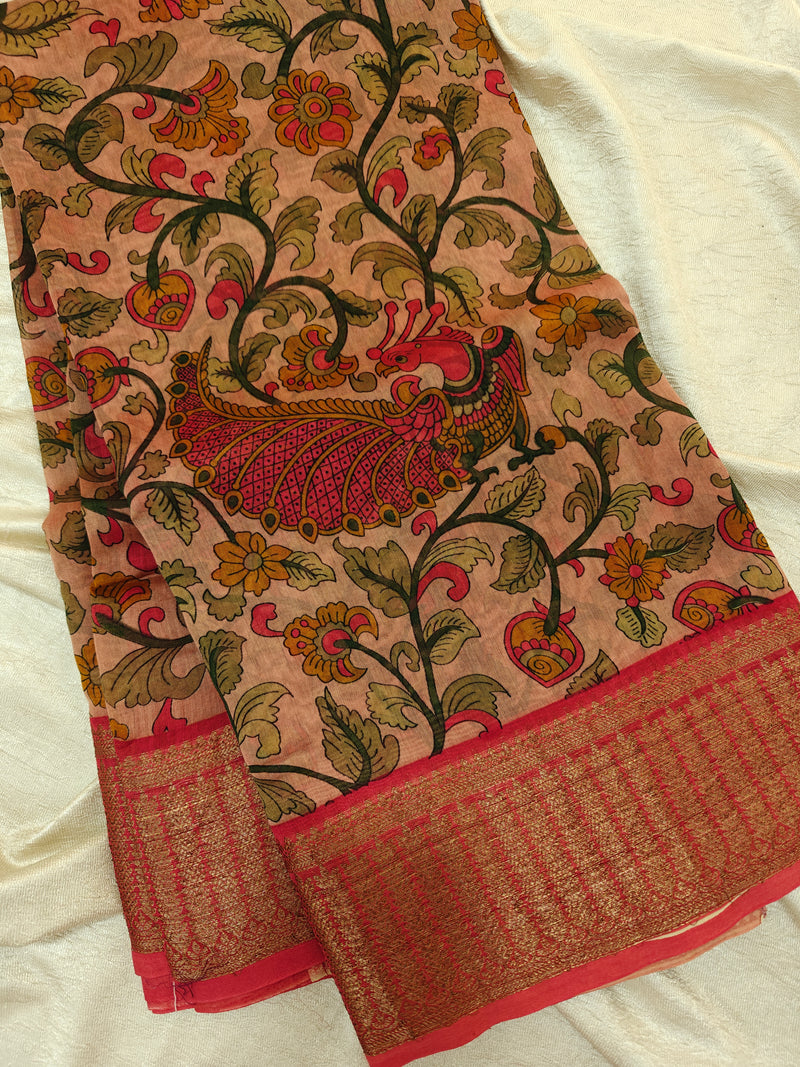 Pure Chanderi Butter Silk - Peach