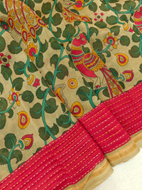 Pure Chanderi Butter Silk - Beige with Red