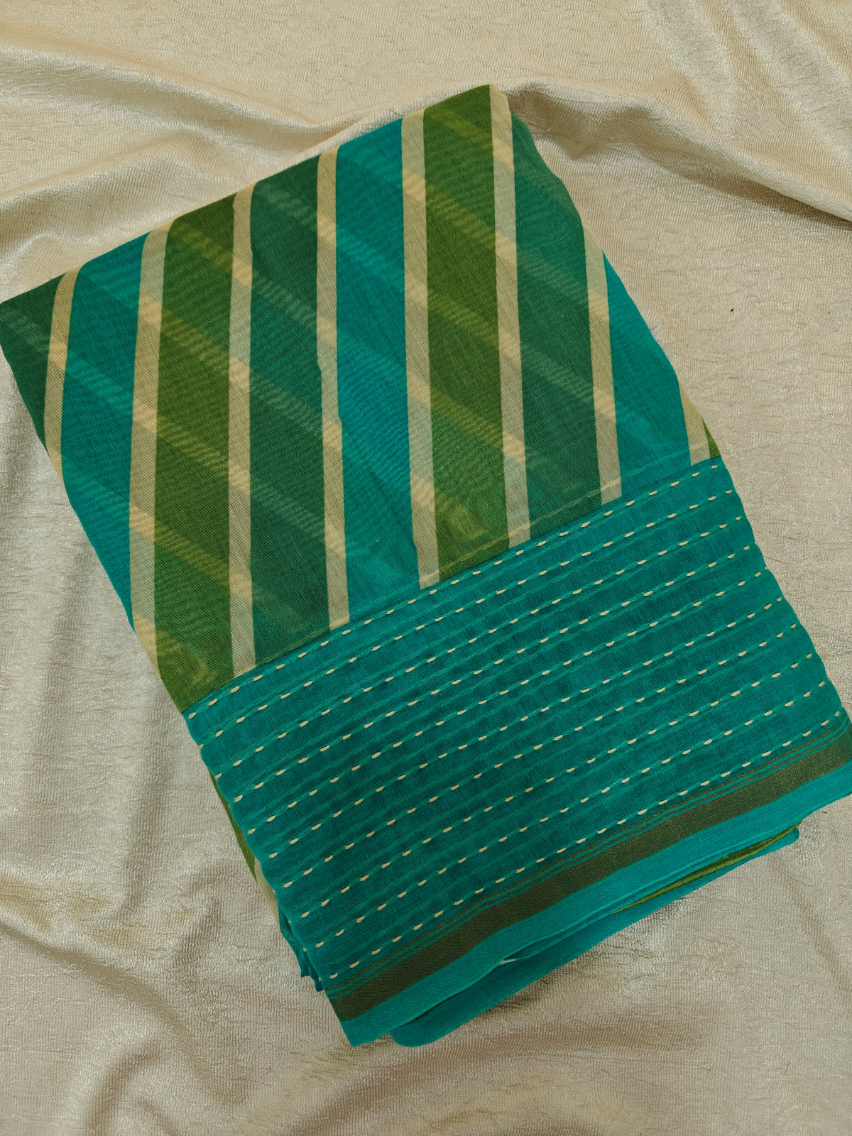 Pure Chanderi Butter Silk - Sea Green with Blue