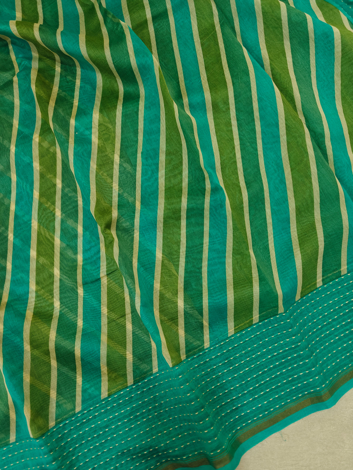 Pure Chanderi Butter Silk - Sea Green with Blue